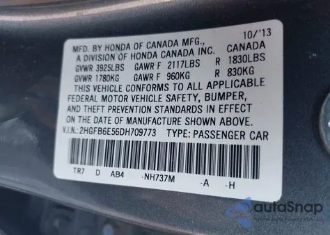 2013 Honda Civic Si from USA, damaged, VIN 2HGFB6E56DH709773